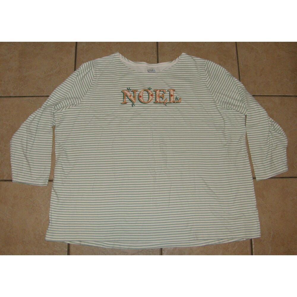Green Striped Plus Sz 4X Soft Stretchy Sparkly NOEL Christmas Holiday Tee Shirt
